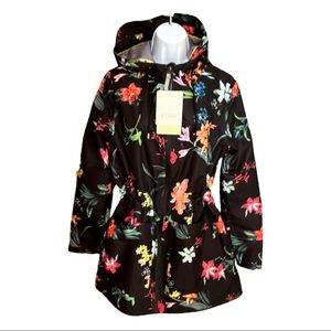NWT - ETAGE  Black & floral waterproof raincoat Size Medium
